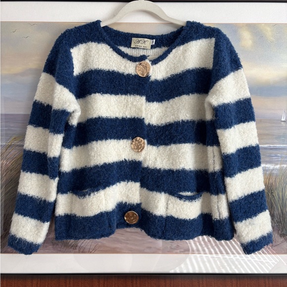 Anna Kay Fuzzy Striped Cashmere Blend Cardigan - Picture 10 of 10